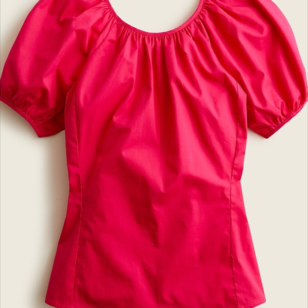 NWT J. Crew V-back puff-sleeve stretch cotton-blend poplin top